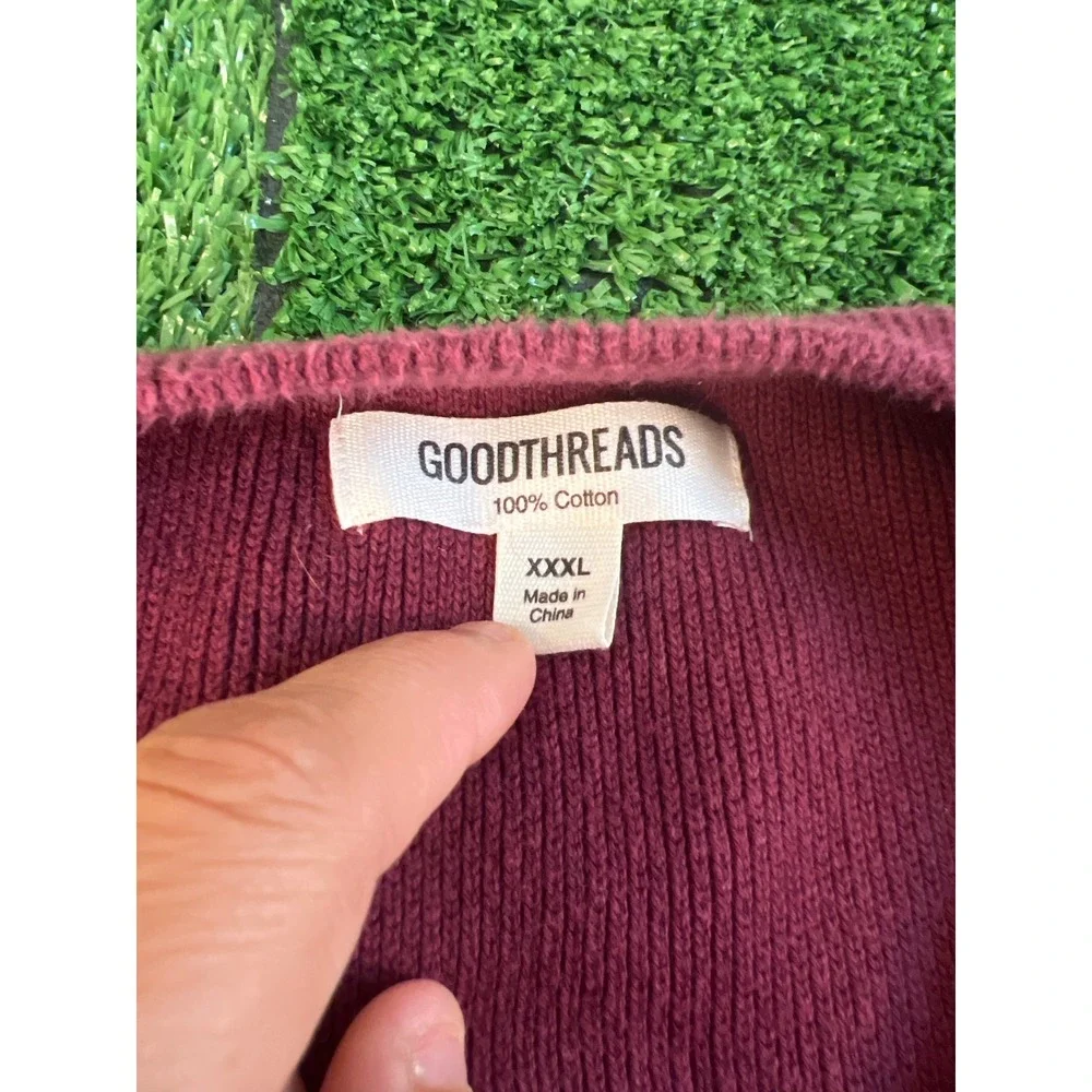 Goodthreads Mens 3XL Burgundy Navy Blue Striped Crewneck 100% Cotton Sweater